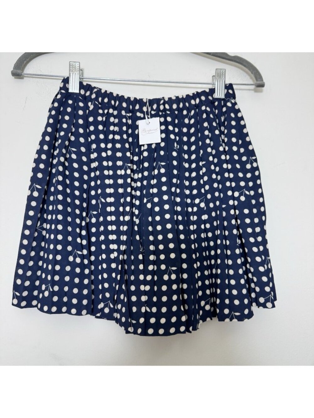 Bonpoint Girls Dots And Cherries Pleated Skirt Size 12 Pull On Elastic Waist New